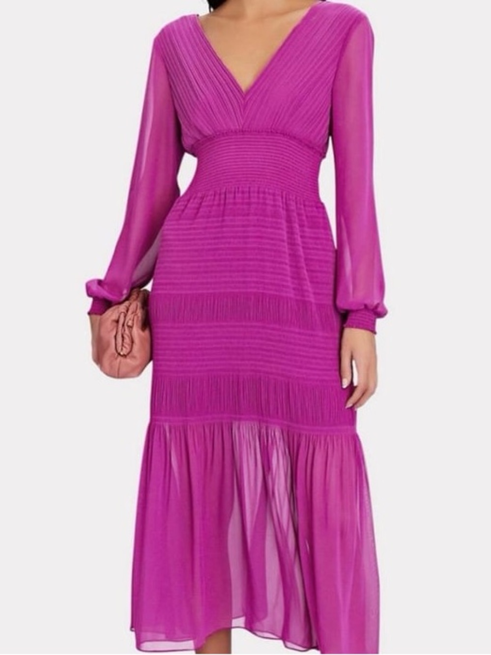 Intermix 2 Adrianna Fuchsia Smocked Boho Summer Whimsy Fairycore Midi Dress B11